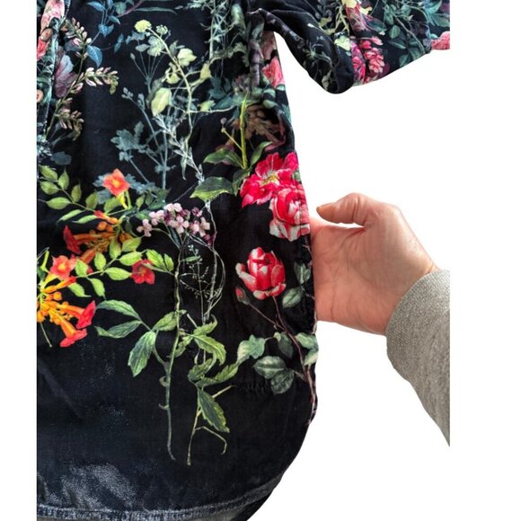 Soft Surroundings Velevet Floral Button Down Boyfriend Tunic Blouse Top - Picture 5 of 11